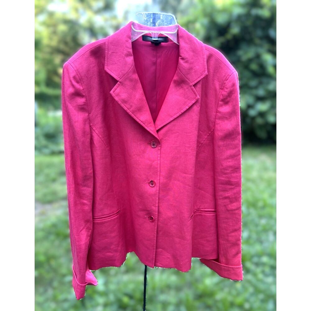Ellen Tracy 100% Linen Blazer Poppy Pink-Red Tailored Career Jacket Women's 8